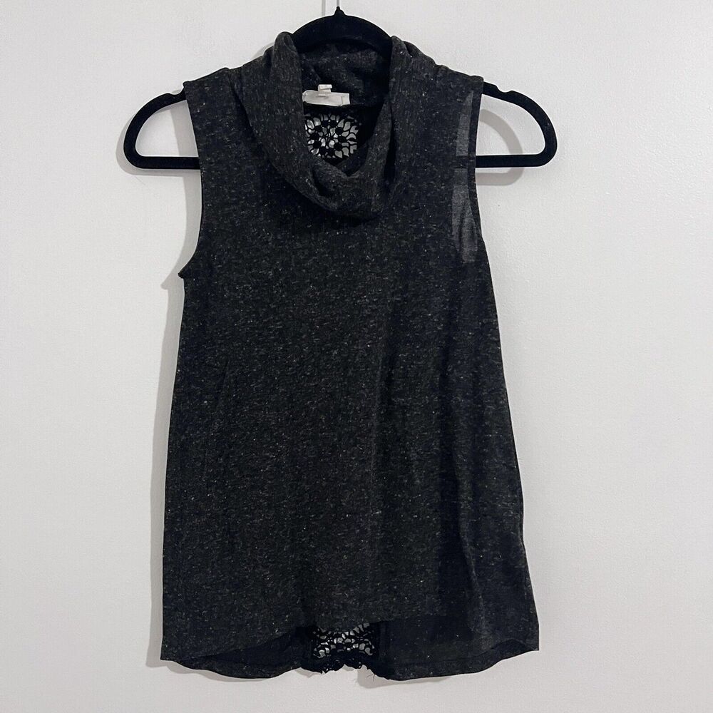 Love Blossom Cowl Neck Gray Sleeveless Top Size S Embroidered Back Bohemian